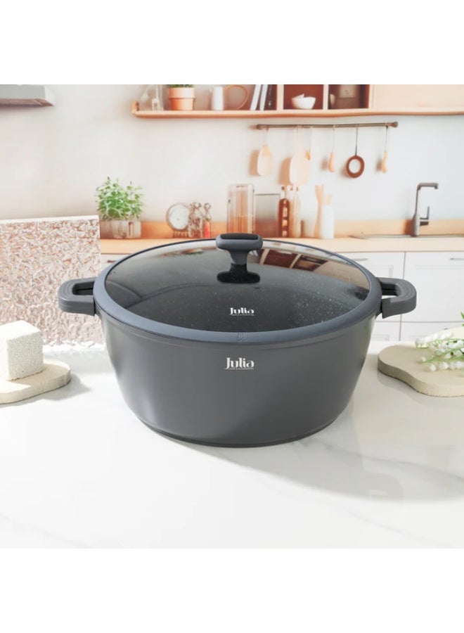 Julia Elite Edge Casserole 36cm with Lid - Grey - Black Granite Non-Stick - Induction Ready - Image 1